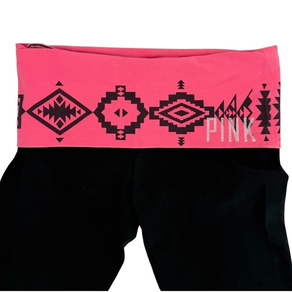 Victoria's Secret PINK Y2K Leggings Small Black Pink Tribal Print Foldover Aztec